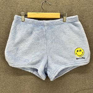 Made with Love and Kisses pajama shorts Small Blue Fleece Smile Face‎ elastic